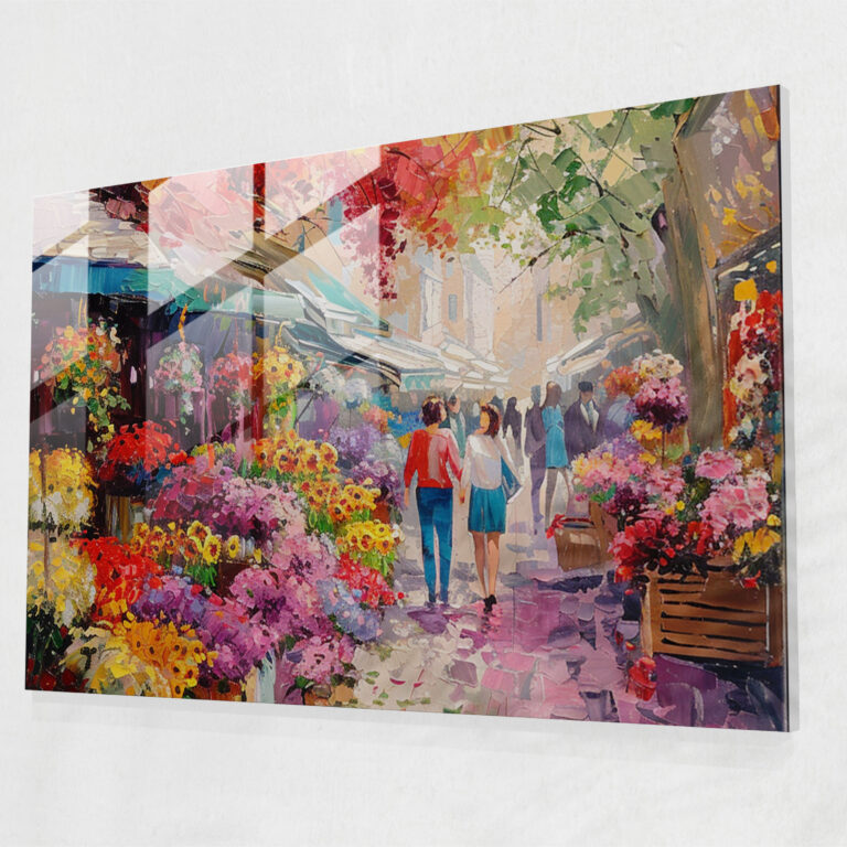 Impressionism Wall Decoration - Colorful Flower Market In Full Bloom - Impressionism, Glass Print, Flower Market, Wall Decoration
