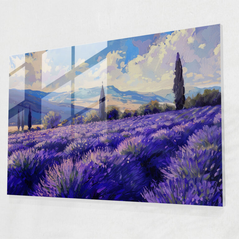 Impressionism Lavender Field Glass Print - Impressionism, Flowers, Lavender, Home Decoration