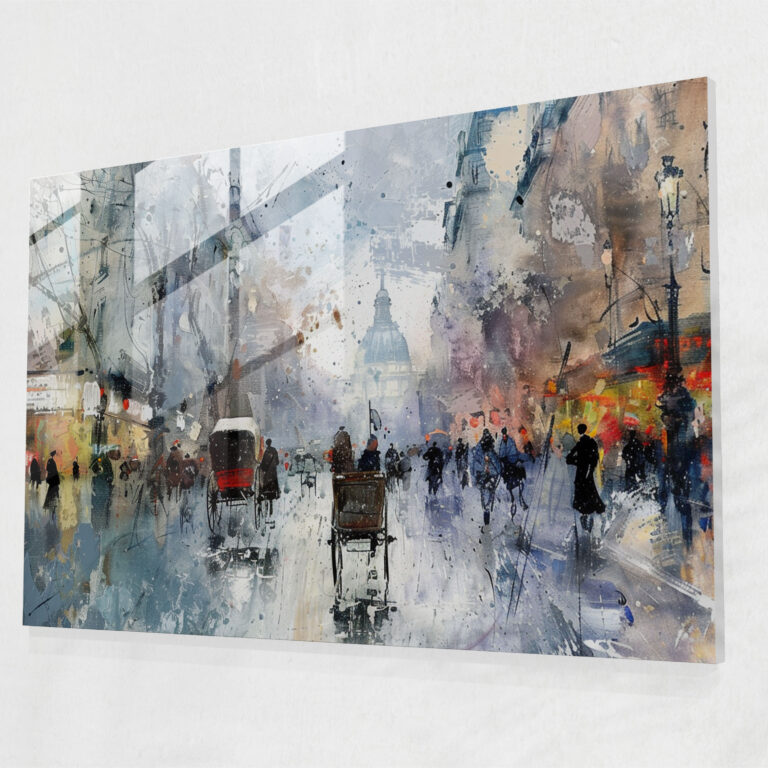 Impressionism City Street Glass Print - Impressionism, Home Decoration, Street Scene, Glass Print