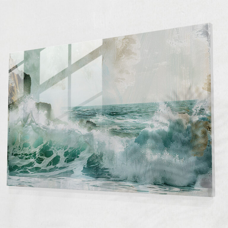 Impressionism Coastal Waves Glass Print - Impressionism, Waves, Glass Print, Wall Decoration