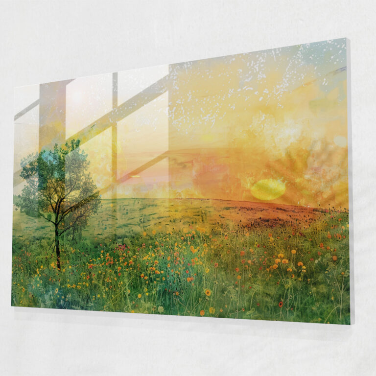 Impressionism Glass Wall Art: Meadow Sunrise - Impressionism, Impressionism, Modern Art, Wall Decoration