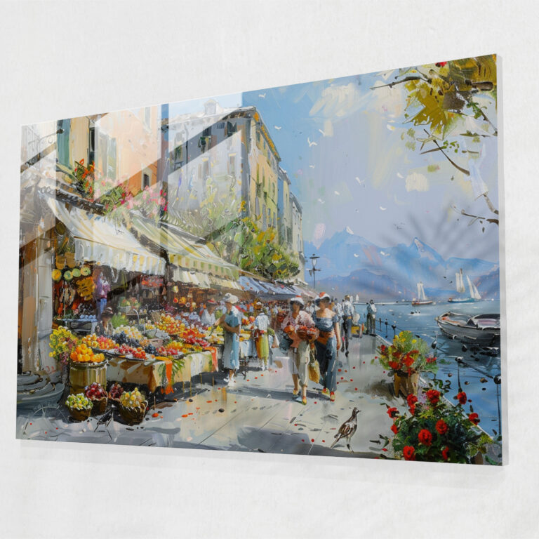 Impressionism Home Decoration: Market Street Scene - Impressionism, Glass Art, Glass Wall Art, Glass Print