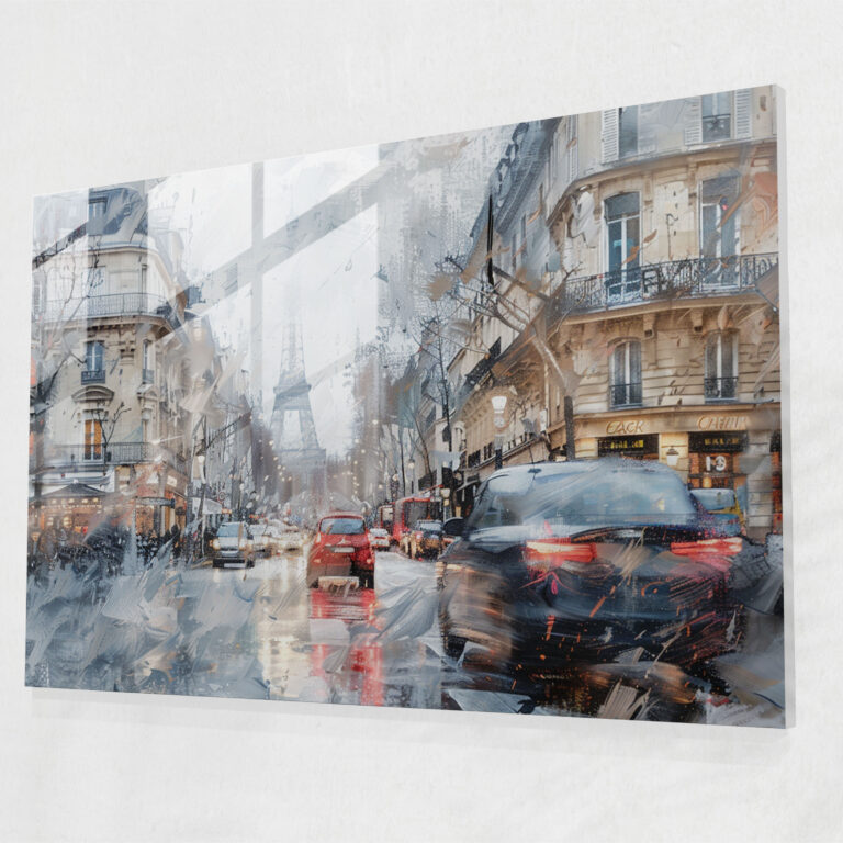 Paris Street Scene Glass Wall Art - Impressionism, Home Decoration, Cityscape, Modern Art
