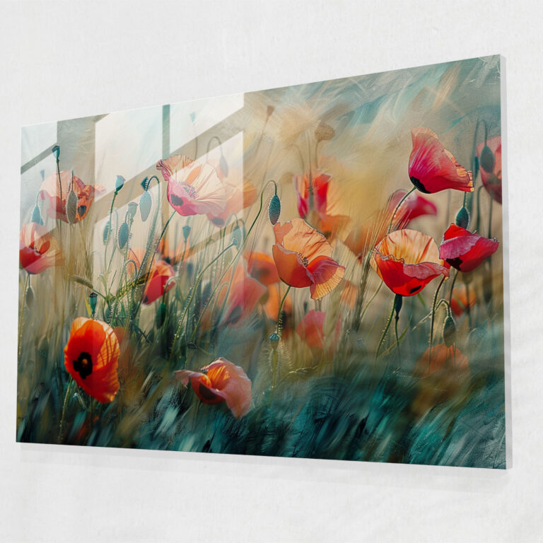 Field Of Poppies Impressionism Glass Art - Impressionism, Flowers, Glass Wall Art, Wall Decoration