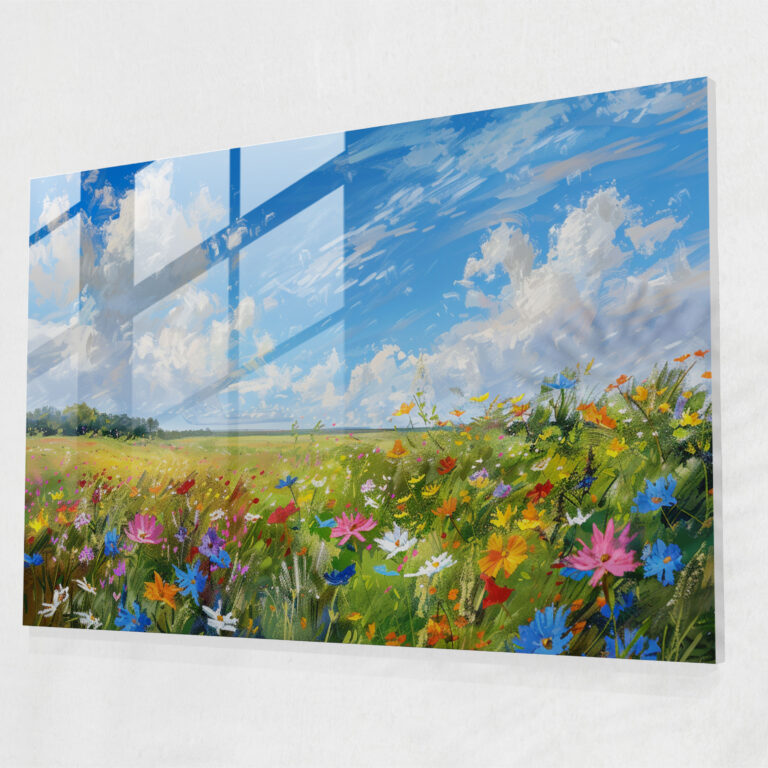 Impressionism Glass Print - Field Of Colorful Wildflowers - Impressionism, Glass Print, Nature, Home Decoration