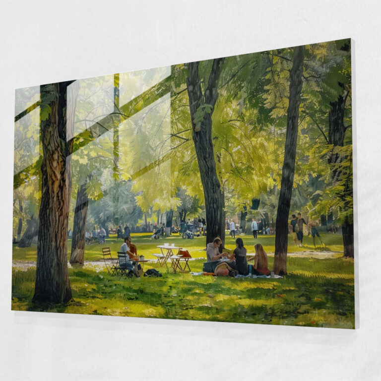 Impressionism Glass Wall Art - Quiet Park Picnic - Impressionism, Impressionism, Park, Home Decoration