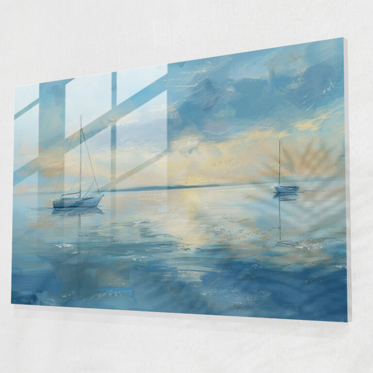 Impressionism Wall Decoration - Serene Waterfront Sailboats - Impressionism, Sailboats, Wall Decoration, Glass Wall Art