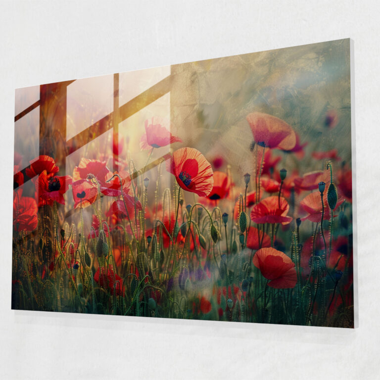 Impressionism Glass Wall Art - Field Of Blooming Poppies - Impressionism, Blooming Flowers, Wall Decoration, Impressionism