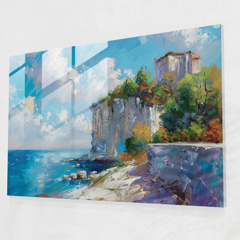 Impressionism Glass Print - Seaside Cliff Painting - Impressionism, Glass Print, Cliff Painting, Seaside