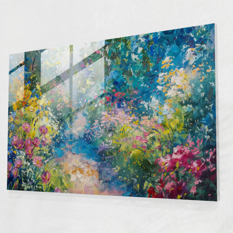 Impressionism Glass Print - Garden Path With Flowers - Impressionism, Garden Path, Impressionism, Home Decoration