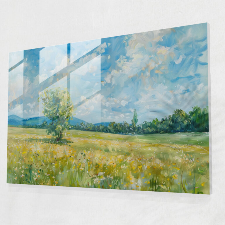 Impressionism Glass Wall Art - Sunny Meadow Landscape - Impressionism, Meadow Landscape, Glass Wall Art, Sunny