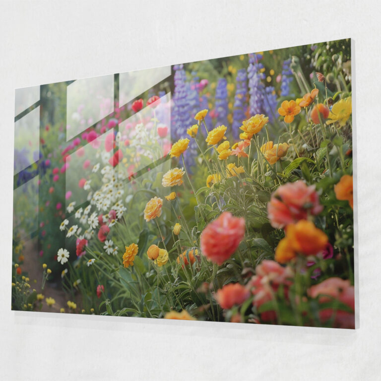 Impressionism Glass Print: Vibrant Garden - Impressionism, Vibrant Flowers, Glass Print, Modern Art