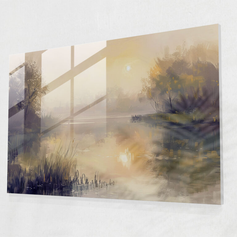 Impressionism Glass Wall Art: Sunrise Lake - Impressionism, Wall Decoration, Home Decoration, Glass Wall Art