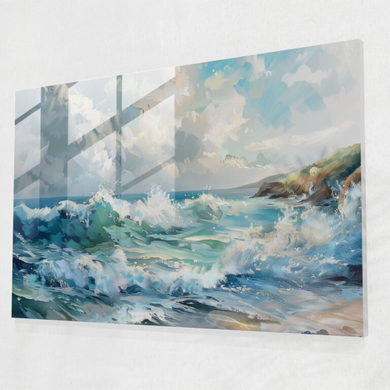 Impressionism Glass Art: Coastal Waves - Impressionism, Coastal Waves, Modern Art, Glass Art