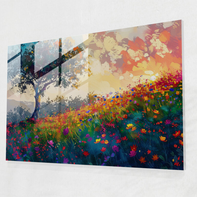 Impressionism Glass Print: Flower Meadow At Sunrise - Impressionism, Glass Art, Modern Art, Wall Decoration