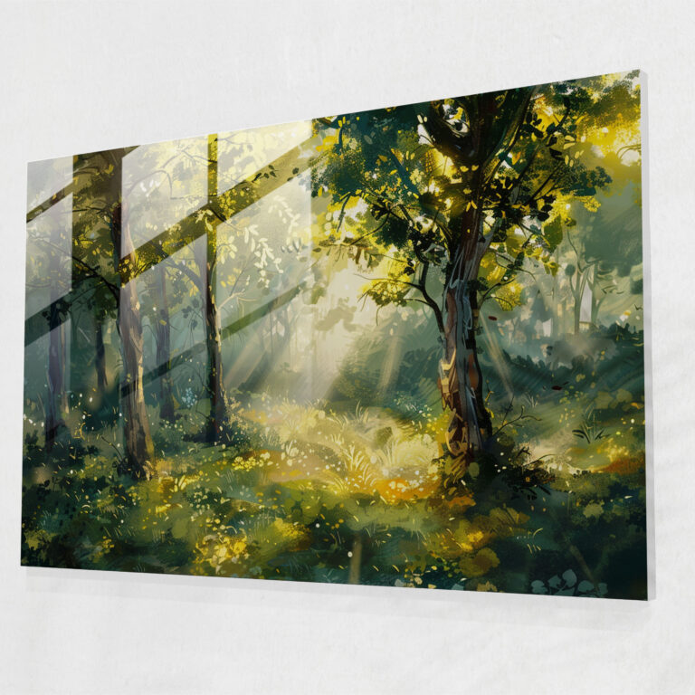 Impressionism Glass Print: Dreamy Forest Landscape - Impressionism, Glass Print, Home Decoration, Impressionism