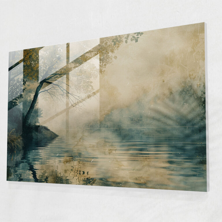 Impressionism Glass Print: Enchanting Lakeside Scene - Impressionism, Glass Print, Glass Wall Art, Home Decoration