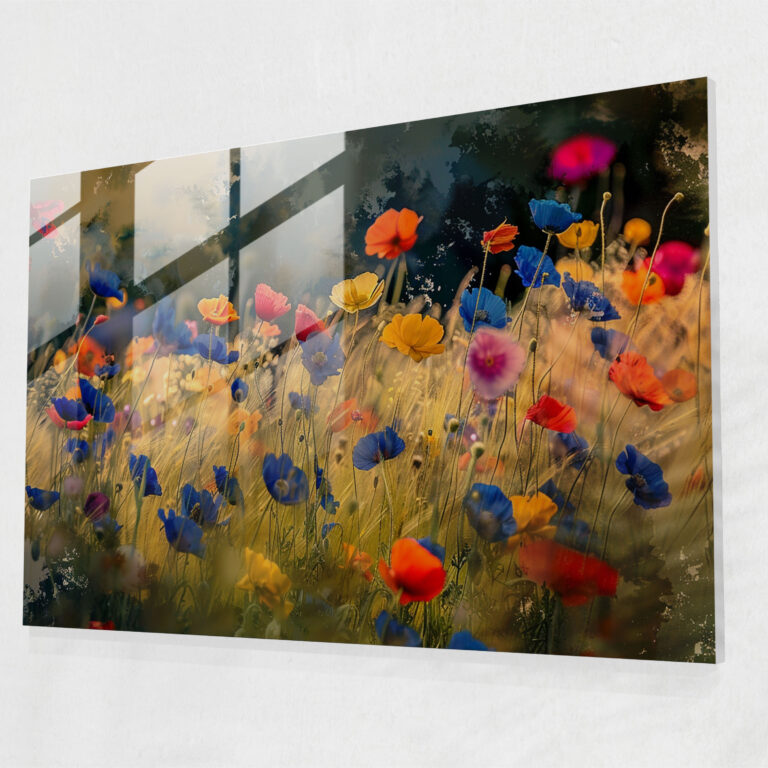 Impressionism Field Of Vibrant Flowers Glass Print - Impressionism, Wall Decoration, Home Decoration, Modern Art
