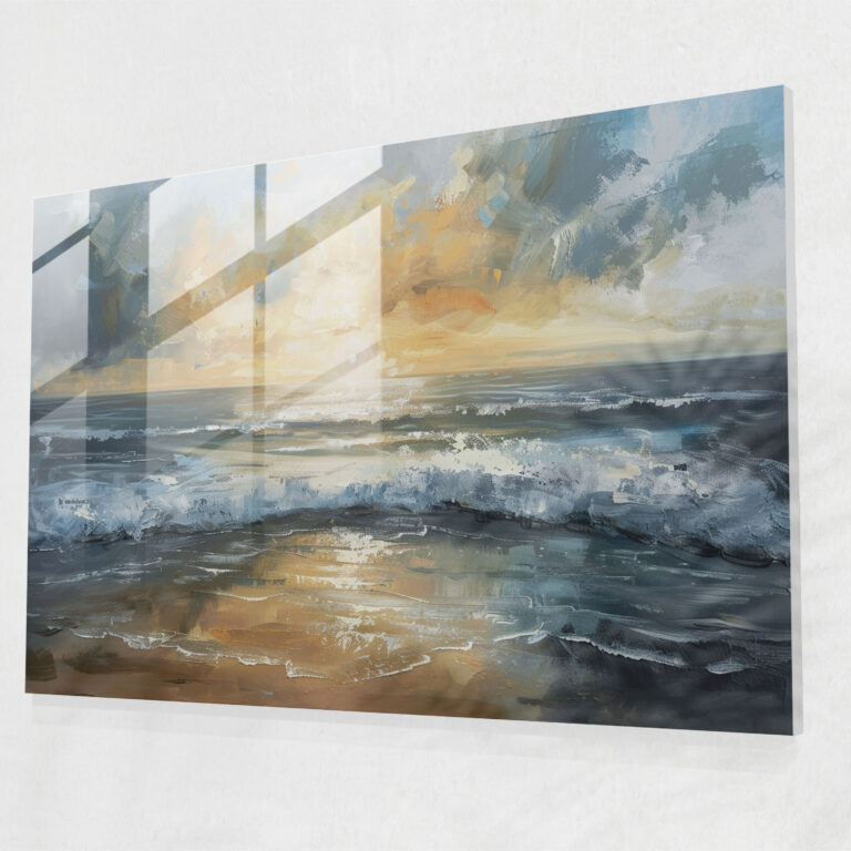 Impressionism Sun Setting Over Tranquil Beach Home Decoration - Impressionism, Wall Decoration, Home Decoration, Impressionism