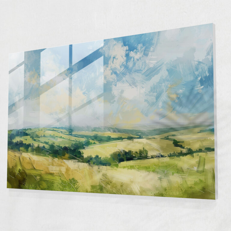 Impressionism Countryside Landscape In Soft Brushstrokes Glass Print - Impressionism, Glass Print, Impressionism, Home Decoration