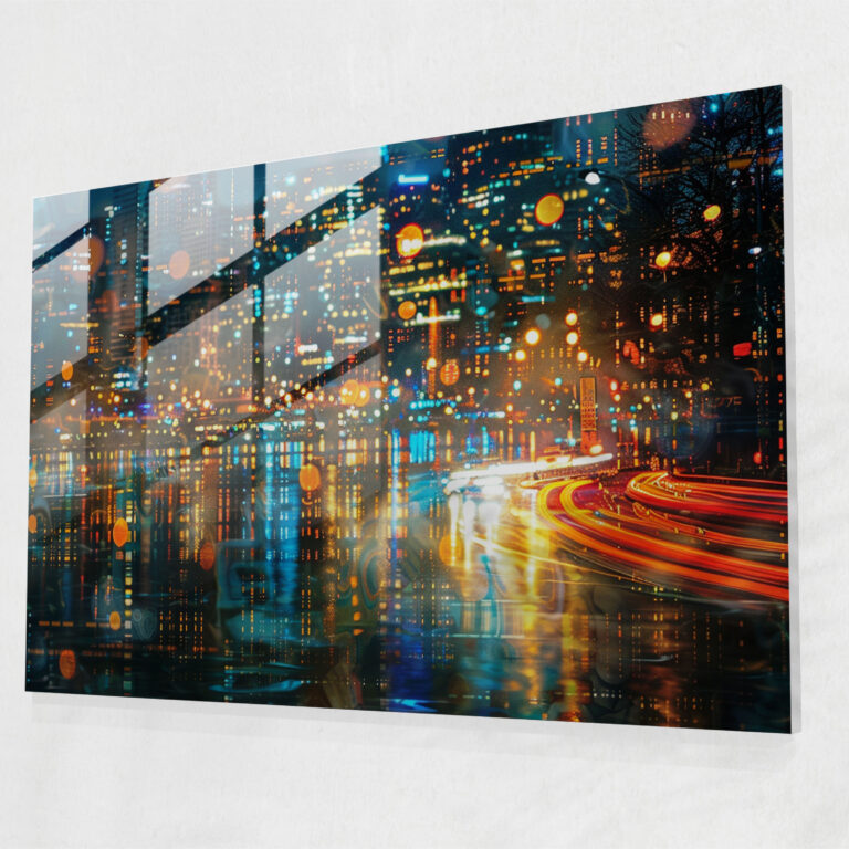 Impressionism Cityscape At Night With Blurred Lights Home Decoration - Impressionism, Glass Art, Wall Decoration, Modern Art