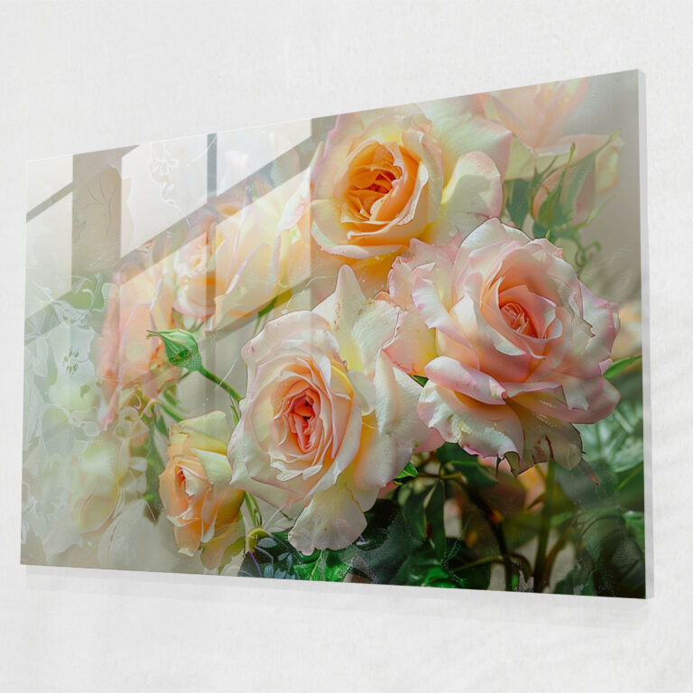 Impressionism Bouquet Of Pastel Roses Wall Decoration - Impressionism, Modern Art, Glass Art, Wall Decoration