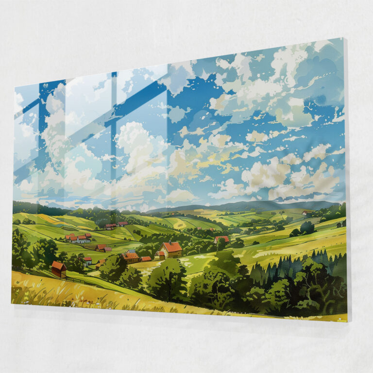 Impressionism Countryside Glass Print - Impressionism, Landscape, Home Decoration, Countryside