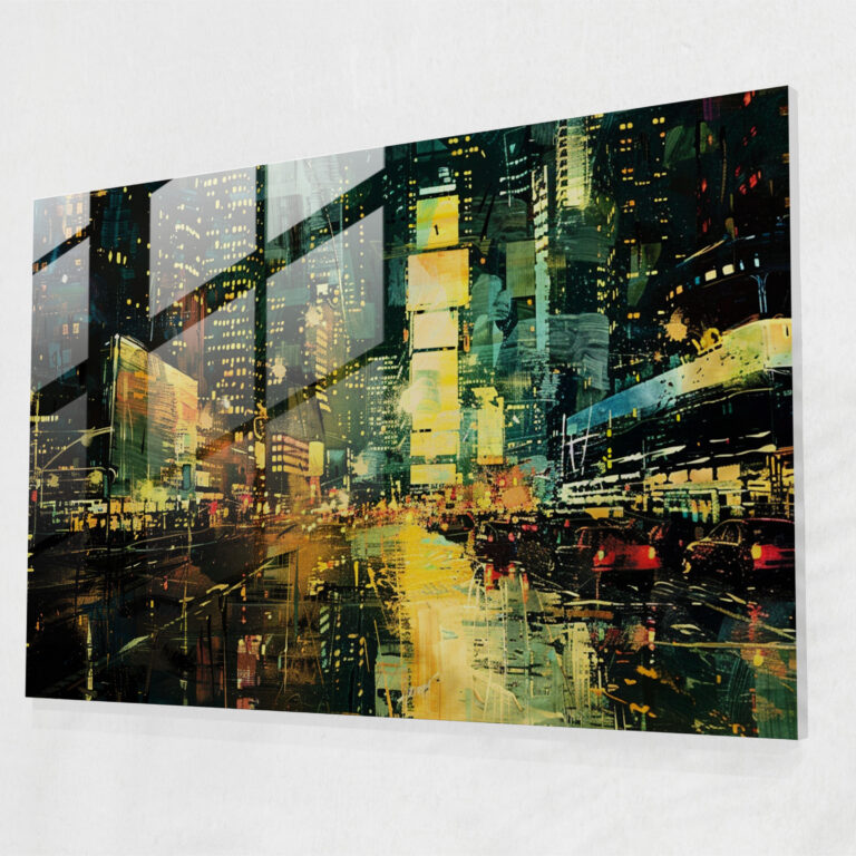 Impressionism Cityscape Glass Print - Impressionism, Modern Art, Metropolis, Night