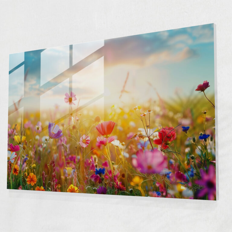 Impressionism Glass Print - Colorful Flowers Field - Impressionism, Wall Decoration, Home Decoration, Glass Print