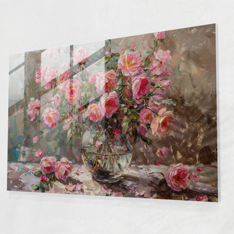 Impressionism Glass Wall Art - Pink Rose Bouquet - Impressionism, Home Decoration, Glass Wall Art, Flower Art