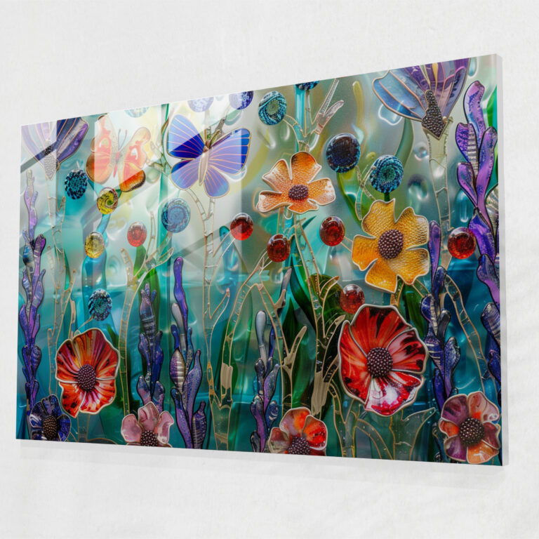 Impressionism Glass Art - Whimsical Garden Flowers Butterflies - Impressionism, Impressionism, Nature Art, Home Decoration