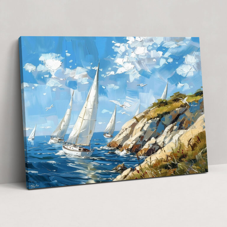 Impressionism Seaside Sailboats Wall Art - Impressionism, Wall Decoration, Home Decoration, Impressionism