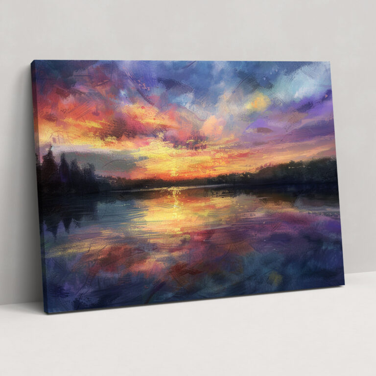 Sunset Lake Impressionism Wall Art - Impressionism, Home Decoration, Canvas Wall Art, Canvas