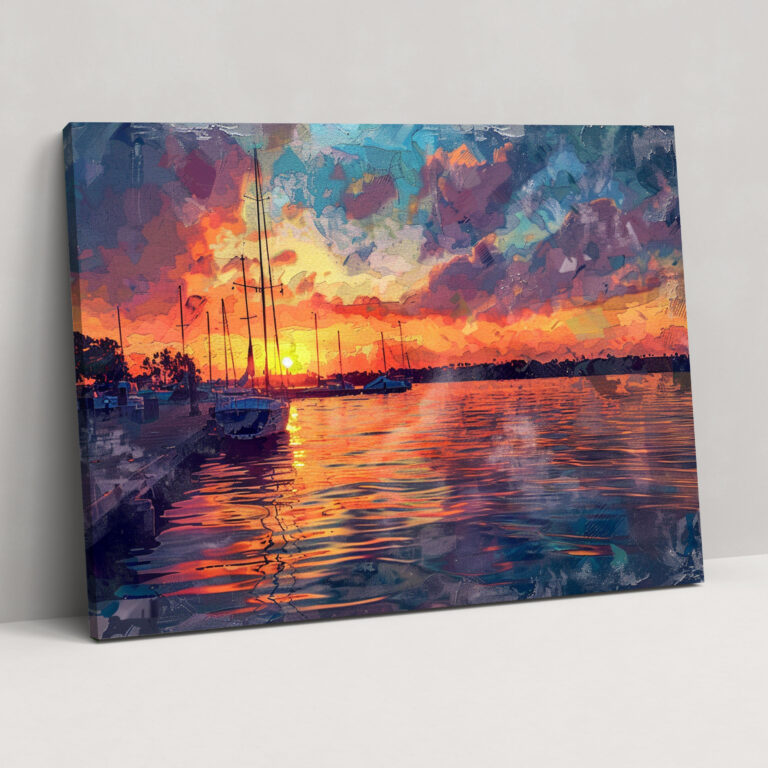 Impressionism Waterfront Sunset Canvas Print - Impressionism, Wall Decoration, Home Decoration, Canvas Print