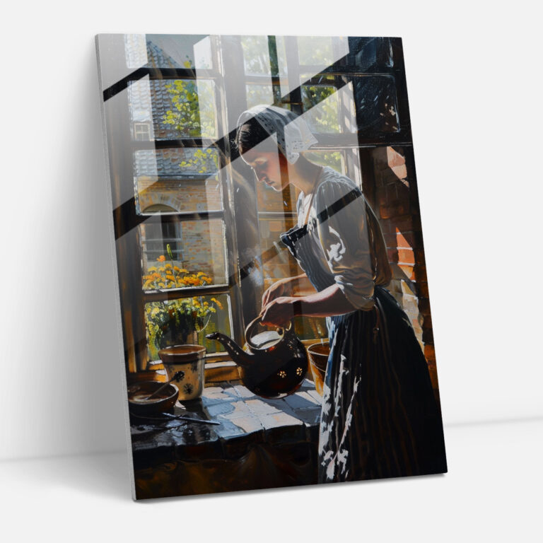 Johannes Vermeer Glass Print - Young Maid Pouring Milk - Johannes Vermeer, Modern Art, Glass Print, Glass Art
