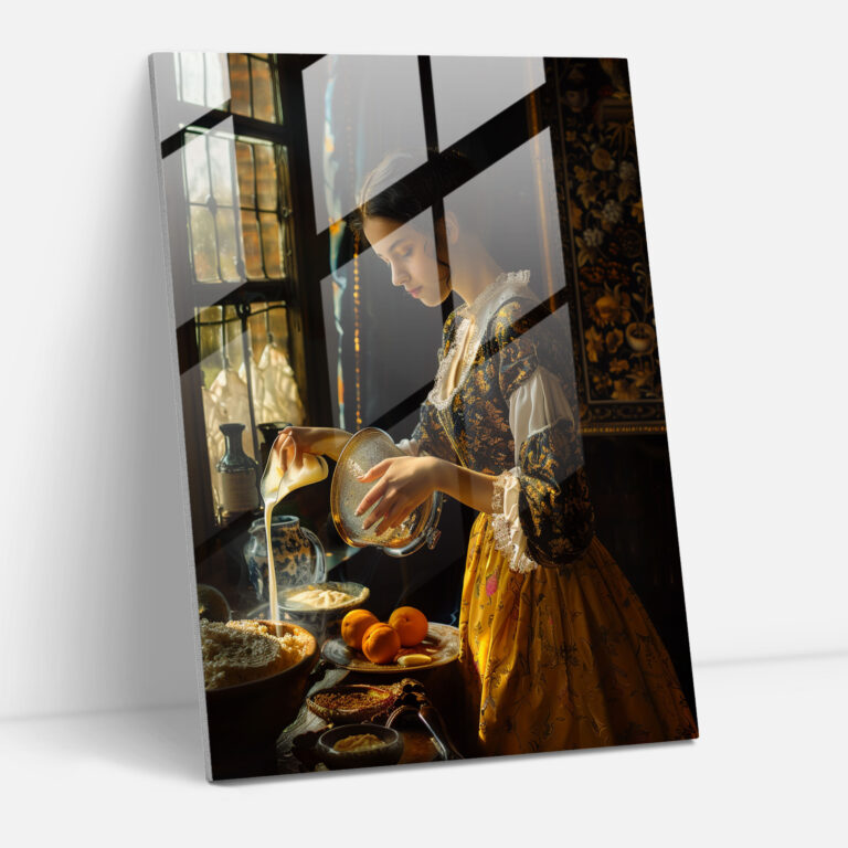 Johannes Vermeer Home Decoration - Woman Pouring Milk - Johannes Vermeer, Wall Decoration, Glass Art, Glass Wall Art