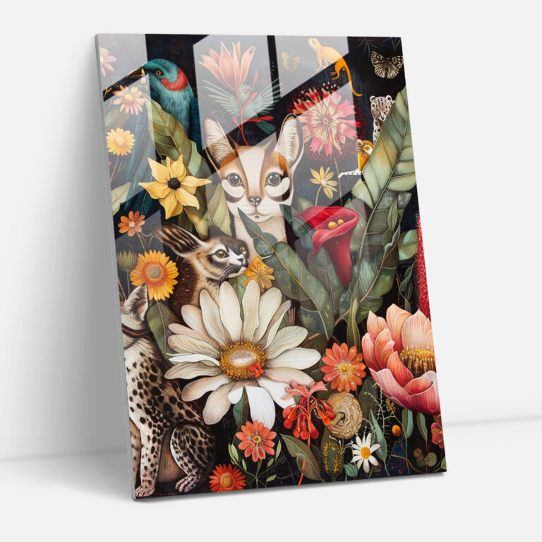 Nature's Fantasy Glass Print - Frida Kahlo Eserleri, Home Decoration, Botanical Elements, Frida Kahlo Style