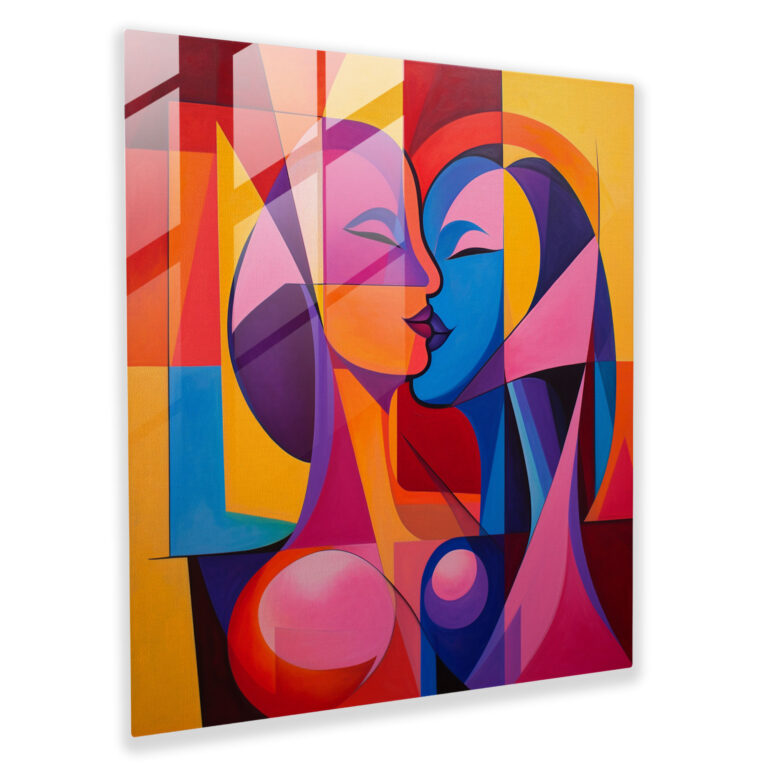Kiss Of Geometry Glass Print - Kiss, Geometric Abstraction, Bold Shapes, Glass Art
