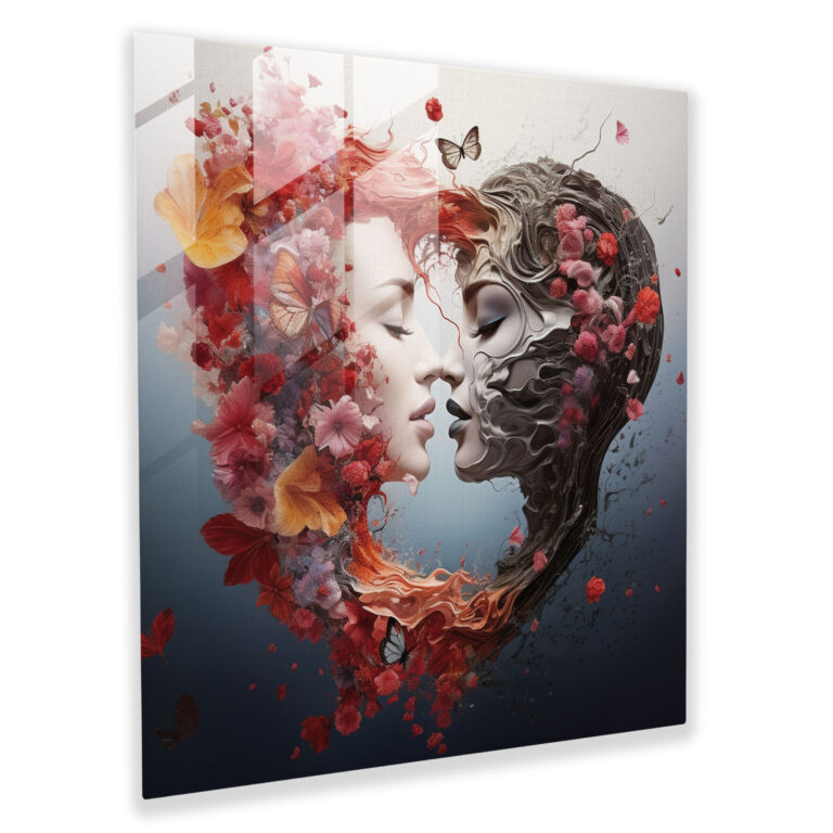 Dreamy Merge Glass Print - Kiss, Home Decoration, Glass Print, Modern Art