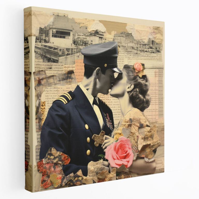 Timeless Kiss Wall Art - Kiss, Collage Art, Mixed Media Canvas Print, Canvas Wall Art