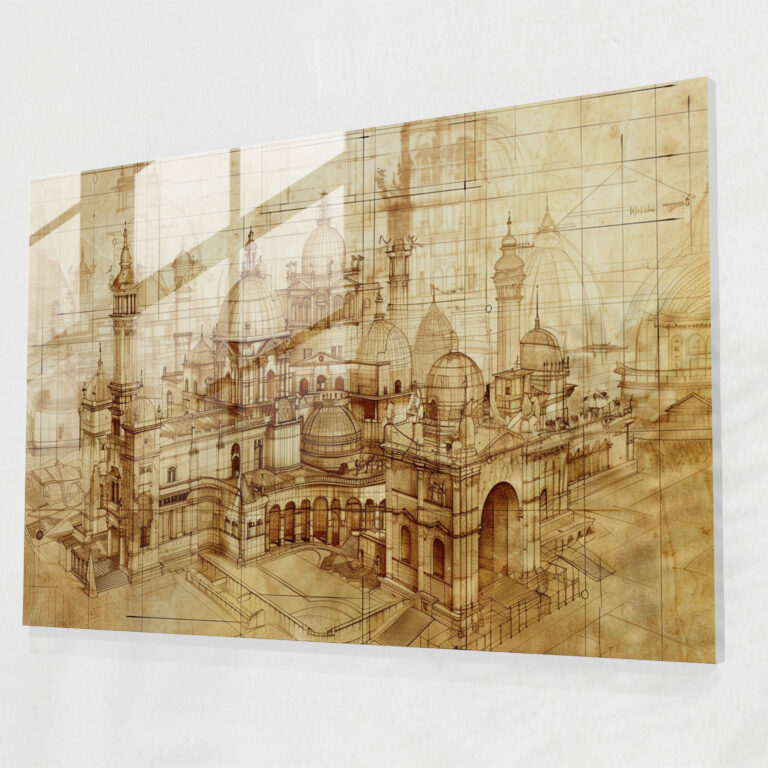 Architectural Blueprint Glass Art Wall Decoration - Leonardo Da Vinci, Home Decoration, Wall Decoration, Glass Art
