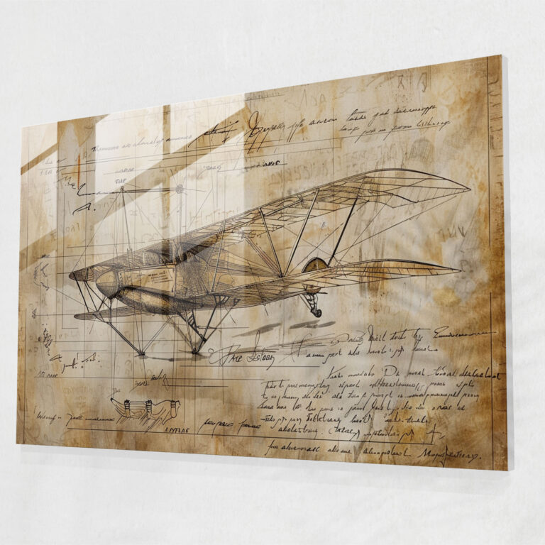 Leonardo Da Vinci Glass Print - Flying Machine Sketch - Leonardo Da Vinci, Leonardo Da Vinci, Glass Wall Art, Home Decoration