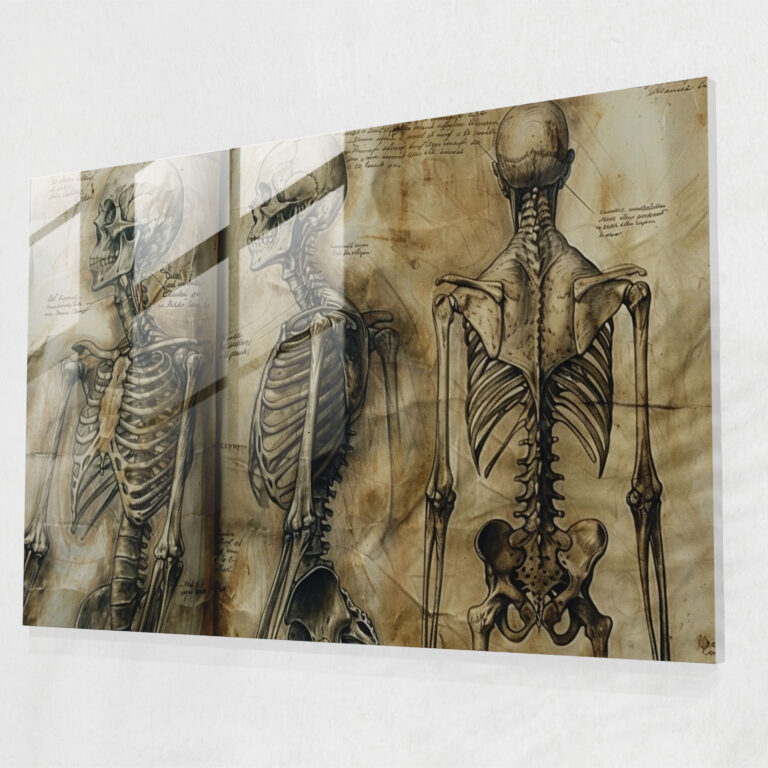 Leonardo Da Vinci Glass Print - Anatomical Sketches - Leonardo Da Vinci, Wall Decoration, Glass Wall Art, Glass Print
