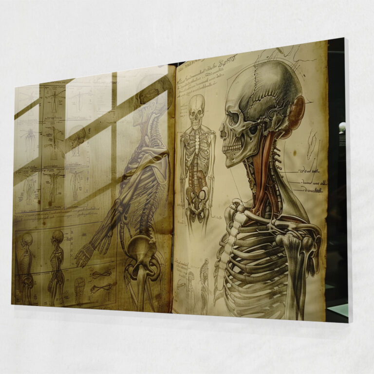 Leonardo Da Vinci Glass Print - Famous Anatomy Sketches - Leonardo Da Vinci, Glass Print, Modern Art, Leonardo Da Vinci