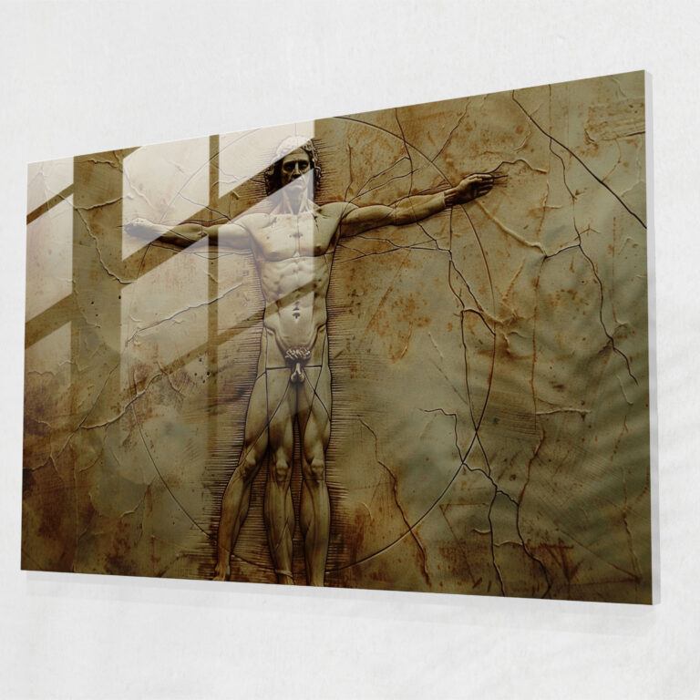 Leonardo Da Vinci Glass Art: Vitruvian Man - Leonardo Da Vinci, Modern Art, Leonardo Da Vinci, Glass Art