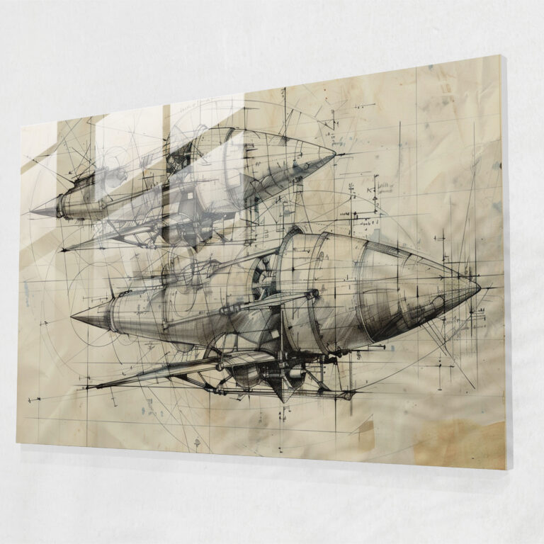 Leonardo Da Vinci Glass Print - Flying Machine Sketches - Leonardo Da Vinci, Glass Wall Art, Modern Art, Wall Decoration