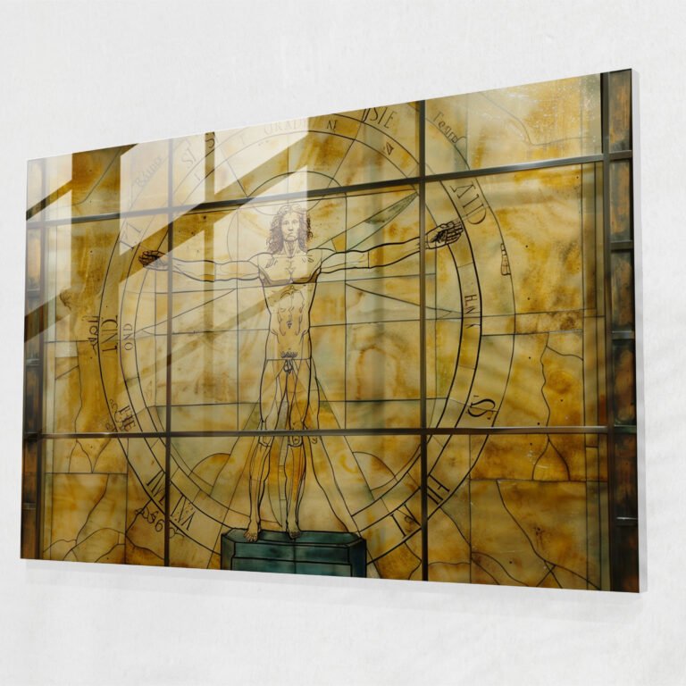 Leonardo Da Vinci Glass Art - Vitruvian Man - Leonardo Da Vinci, Leonardo Da Vinci, Glass Art, Home Decoration