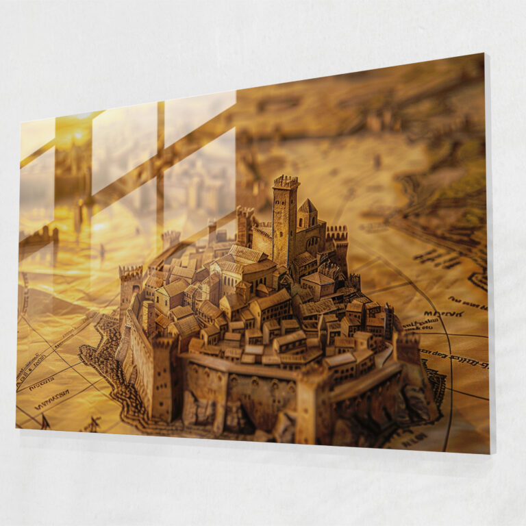 Leonardo Da Vinci Glass Print - City Map At Sunset - Leonardo Da Vinci, Glass Wall Art, Wall Decoration, Renaissance Art