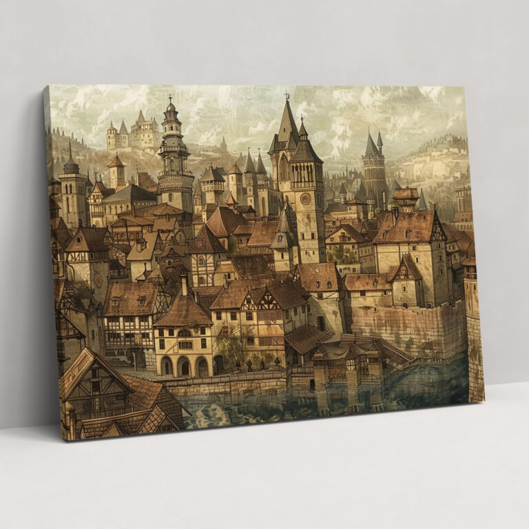 Renaissance Cityscape Leonardo Da Vinci Style Canvas Print - Leonardo Da Vinci, Canvas Print, Wall Decoration, Canvas Wall Art