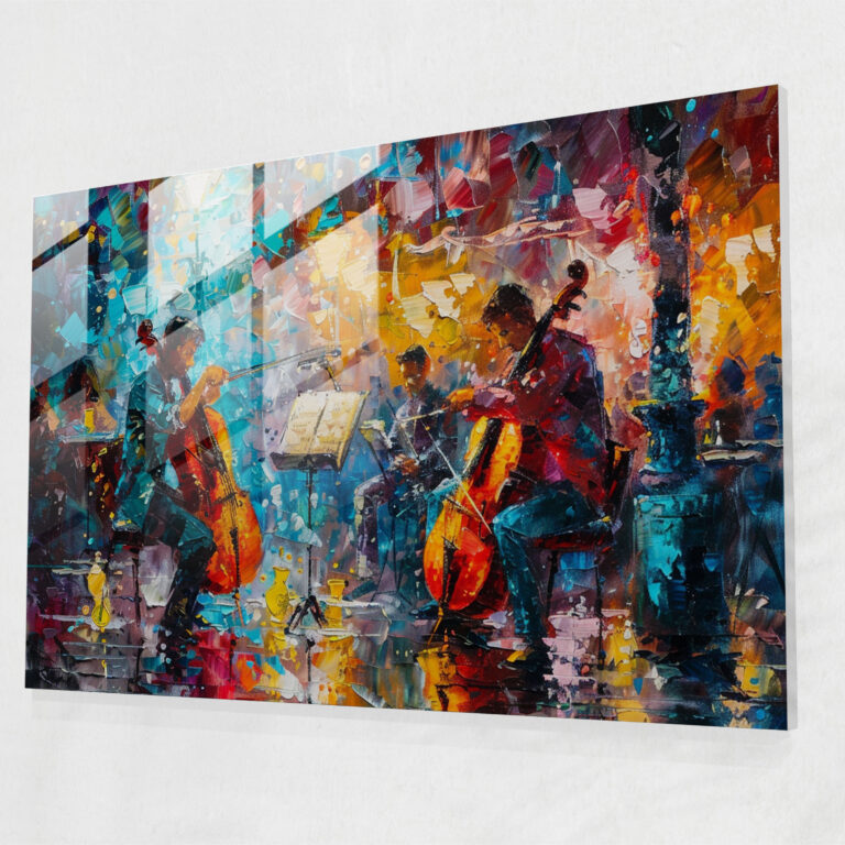 Leonid Afremov Glass Print - Cafe Musicians - Leonid Afremov, Glass Print, Leonid Afremov, Cafe Musicians